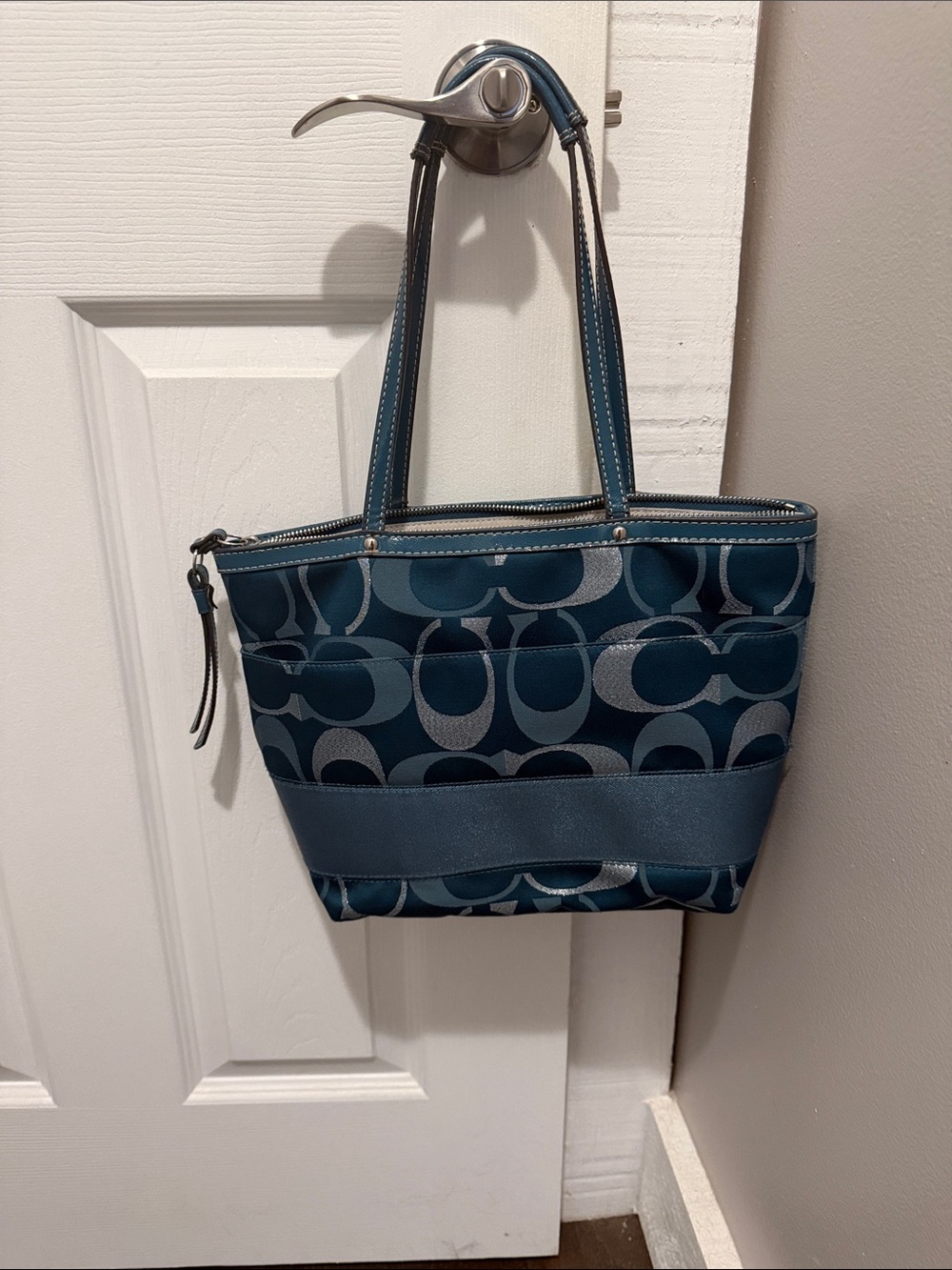 Coach Teal Signature Shoulder Tote